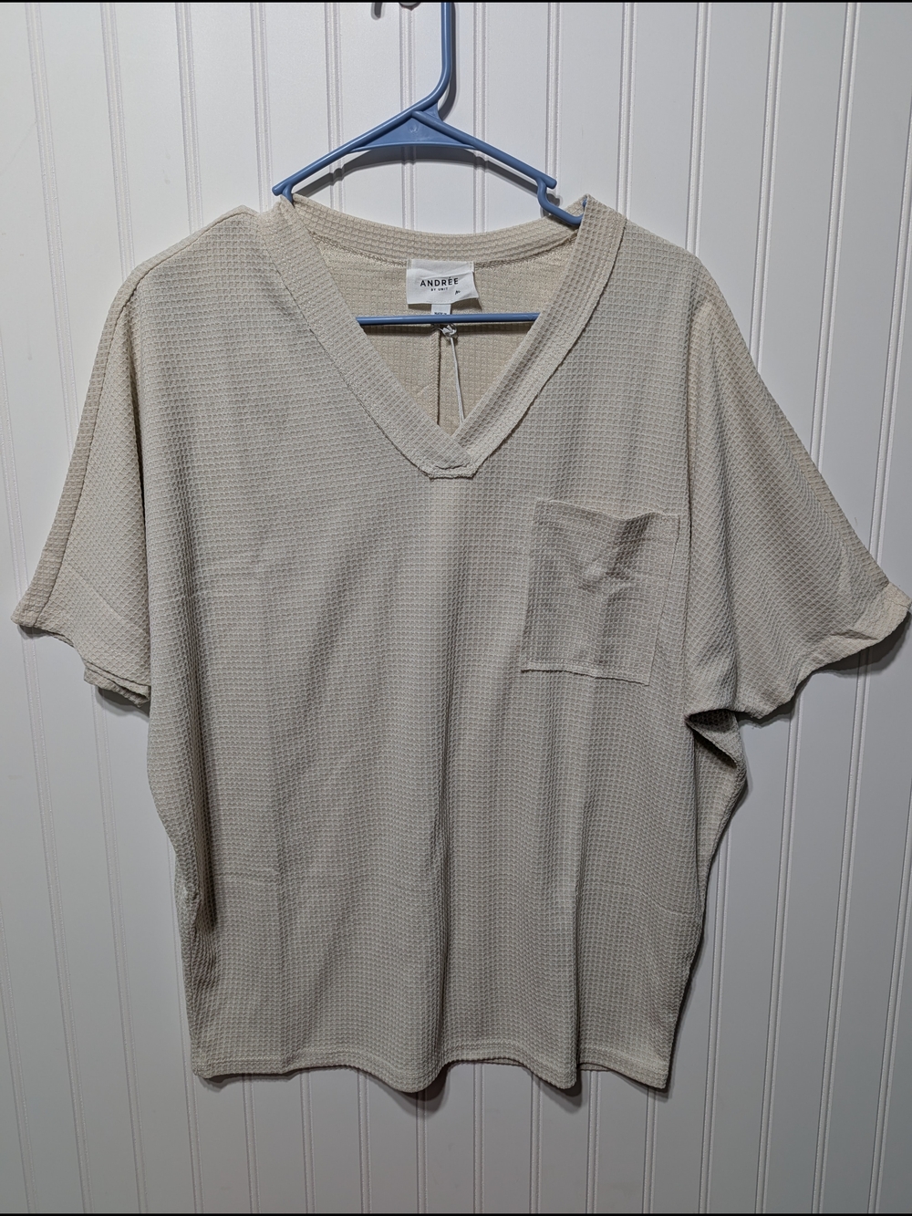 ANDREE BY UNIT Beige V-Neck Short Sleeve Shirt